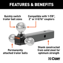 Load image into Gallery viewer, CURT 45655 Multi-Ball Mount (2" Solid Shank, 1-7/8", 2" &amp; 2-5/16" Chrome Balls)