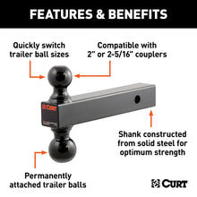 Load image into Gallery viewer, CURT 45660 Multi-Ball Mount (2" Solid Shank, 2" &amp; 2-5/16" Black Balls)