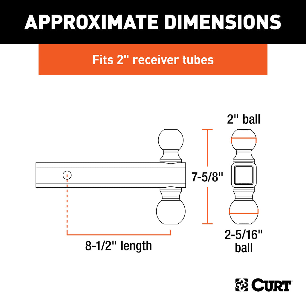 CURT 45665 Multi-Ball Mount (2" Solid Shank, 2" & 2-5/16" Chrome Balls)