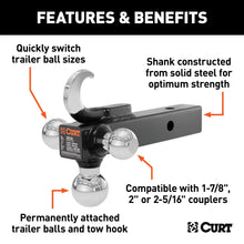 Load image into Gallery viewer, CURT 45675 Multi-Ball Mount with Hook (2" Solid Shank, 1-7/8", 2" &amp; 2-5/16" Chrome Balls)