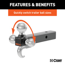 Load image into Gallery viewer, CURT 45675 Multi-Ball Mount with Hook (2" Solid Shank, 1-7/8", 2" &amp; 2-5/16" Chrome Balls)