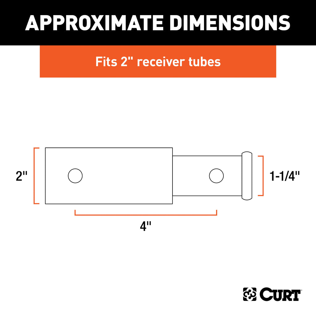 CURT 45770 Receiver Tube Adapter (2" to 1-1/4" Shank, 3,500 lbs. GTW, 4" Length)