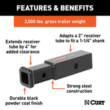 Load image into Gallery viewer, CURT 45770 Receiver Tube Adapter (2" to 1-1/4" Shank, 3,500 lbs. GTW, 4" Length)