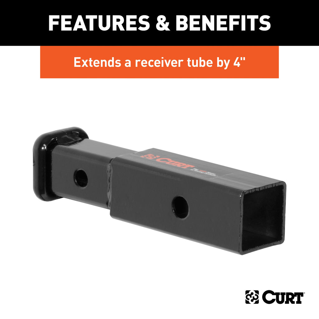 CURT 45770 Receiver Tube Adapter (2" to 1-1/4" Shank, 3,500 lbs. GTW, 4" Length)