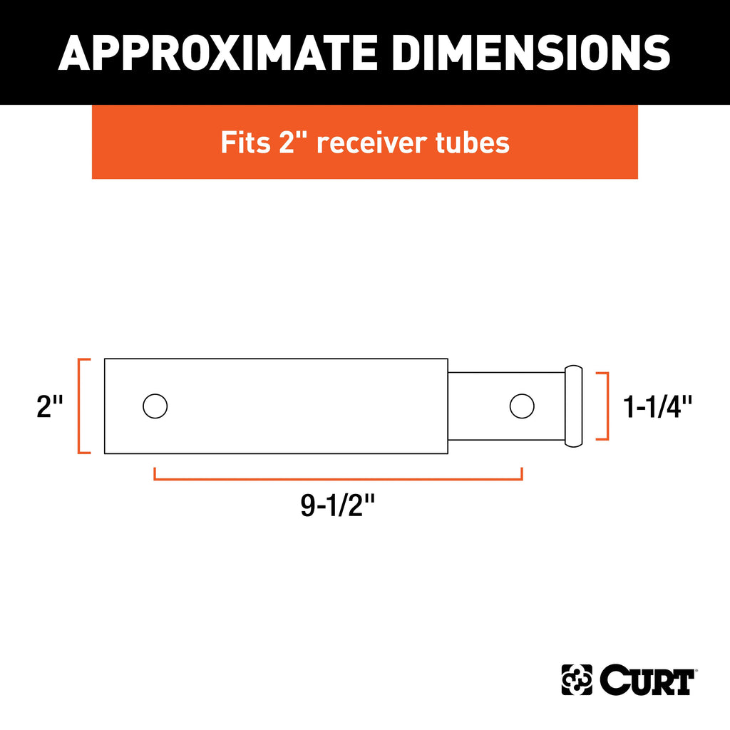 CURT 45775 Receiver Tube Adapter (2" to 1-1/4" Shank, 3,500 lbs. GTW, 9-1/2" Length)