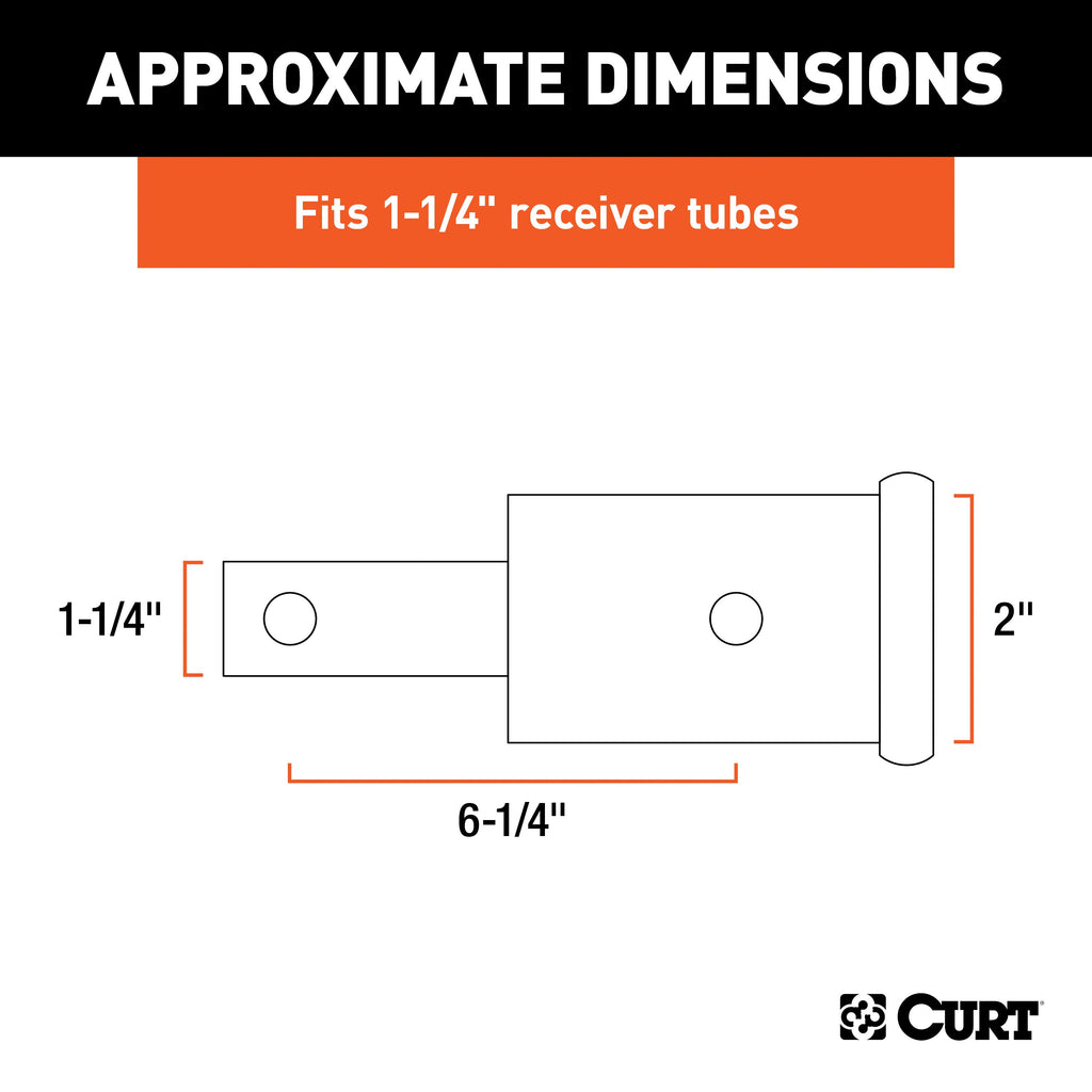 CURT 45785 Receiver Tube Adapter (1-1/4" to 2" Shank, Not for Towing Use, 6-1/4" Length)