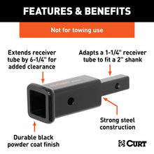 Load image into Gallery viewer, CURT 45785 Receiver Tube Adapter (1-1/4" to 2" Shank, Not for Towing Use, 6-1/4" Length)