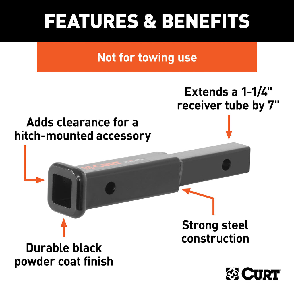 CURT 45789 7" Receiver Tube Extender (1-1/4" Shank, Not for Towing Use)