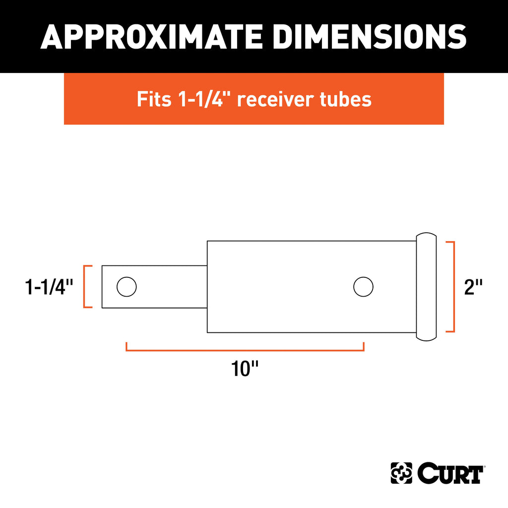 CURT 45790 Receiver Tube Adapter (1-1/4" to 2" Shank, Not for Towing Use, 6-1/4" Length)