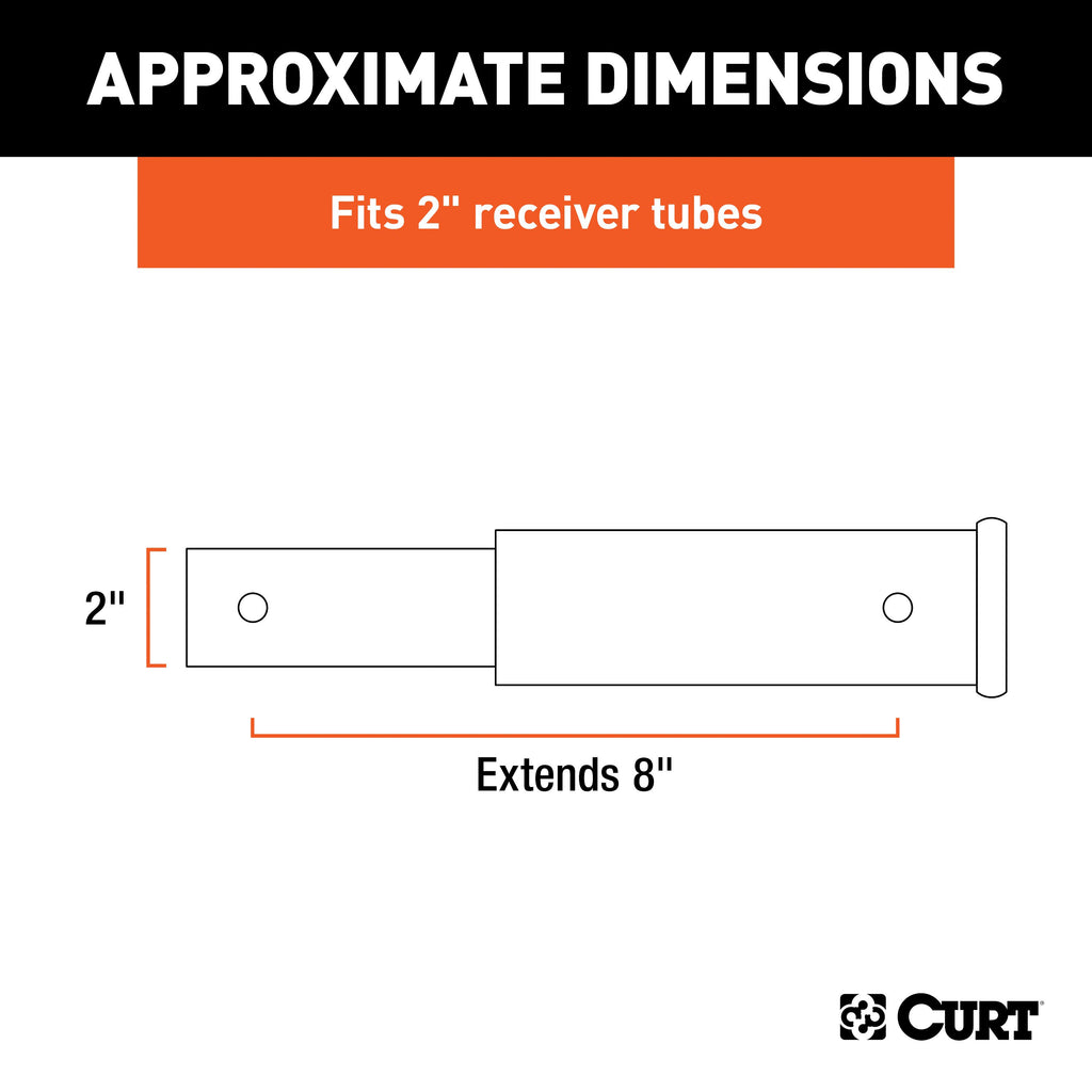 CURT 45791 8" Receiver Tube Extender (2" Solid Shank, 3,500 lbs.)