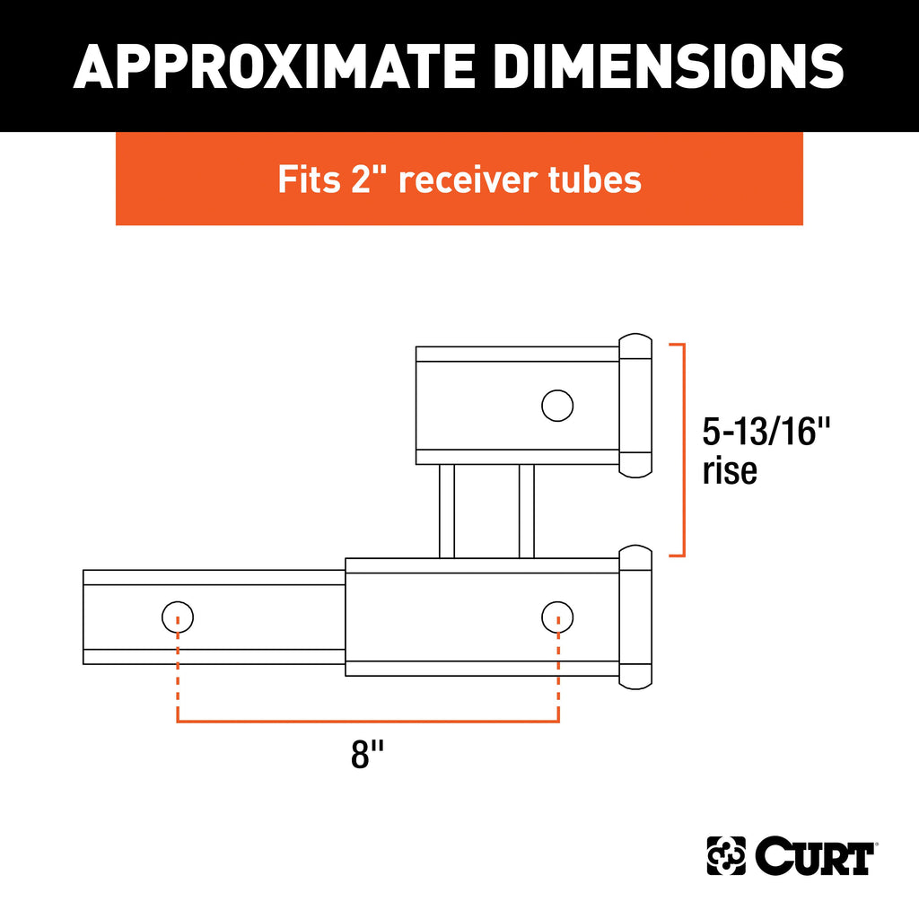 CURT 45792 Dual Receiver Extender (2" Shank, 3,500 lbs, 5-13/16" Rise)