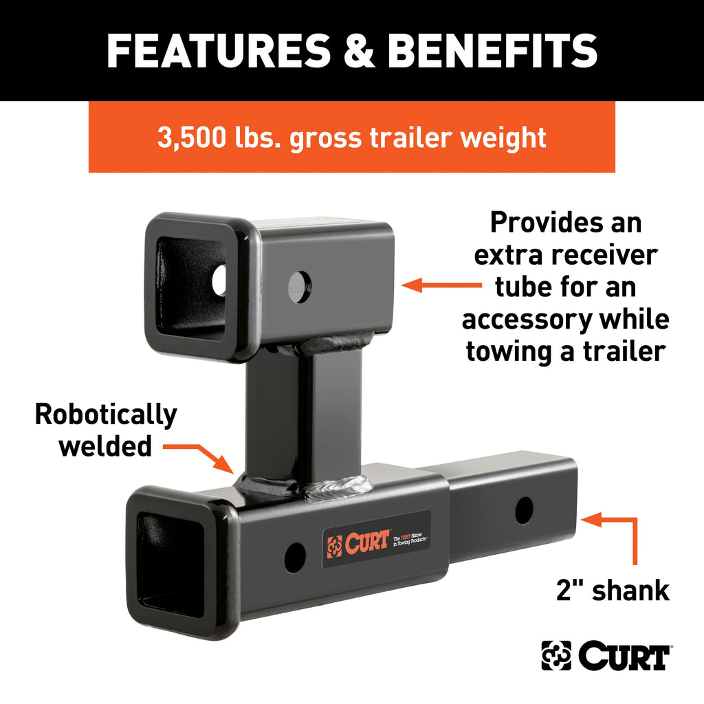 CURT 45792 Dual Receiver Extender (2" Shank, 3,500 lbs, 5-13/16" Rise)