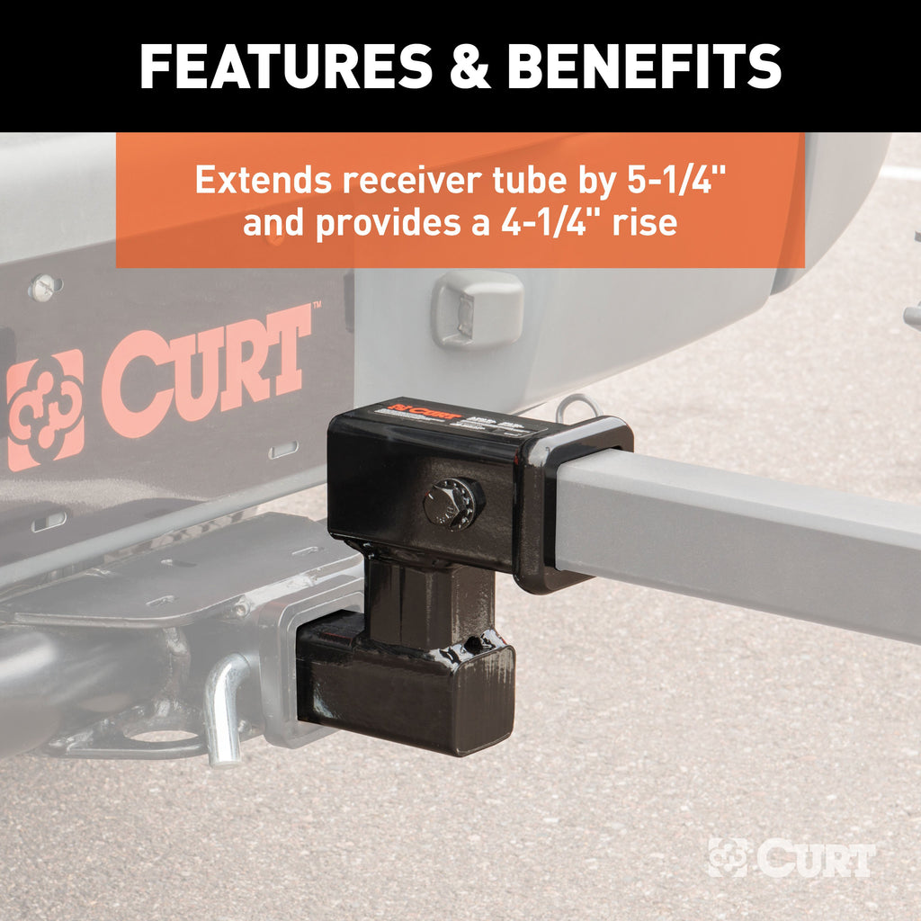 CURT 45794 Raised Receiver Adapter (2" Shank, Not for Towing Use, 4-1/4" Rise)