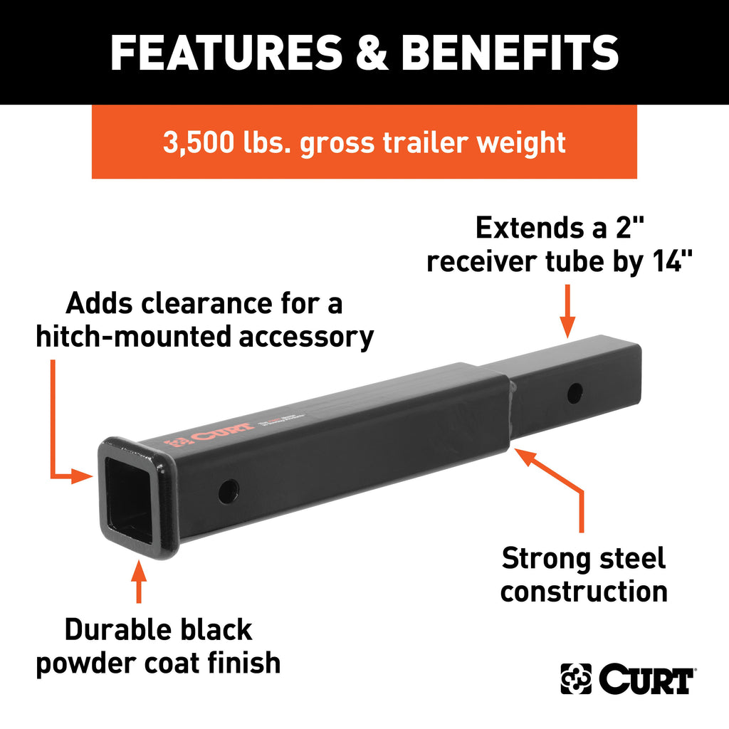 CURT 45795 14" Receiver Tube Extender (2" Shank, 3,500 lbs.)