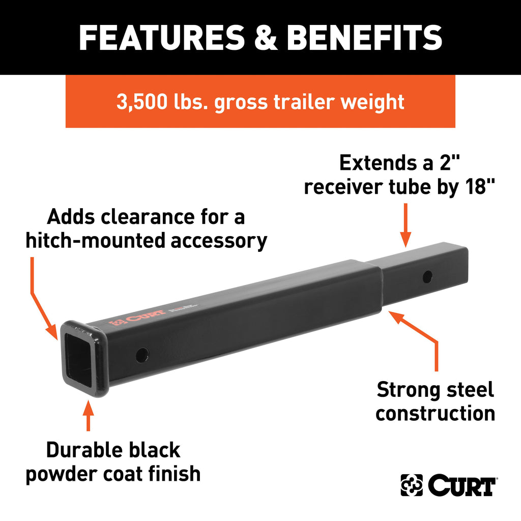 CURT 45796 18" Receiver Tube Extender (2" Shank, 3,500 lbs.)