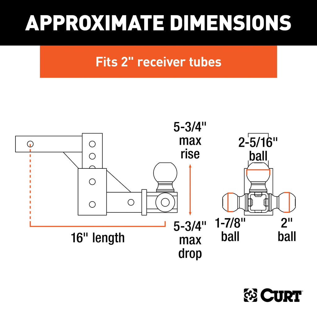 CURT 45799 Adjustable Tri-Ball Mount (2" Shank, 1-7/8", 2" & 2-5/16" Balls)