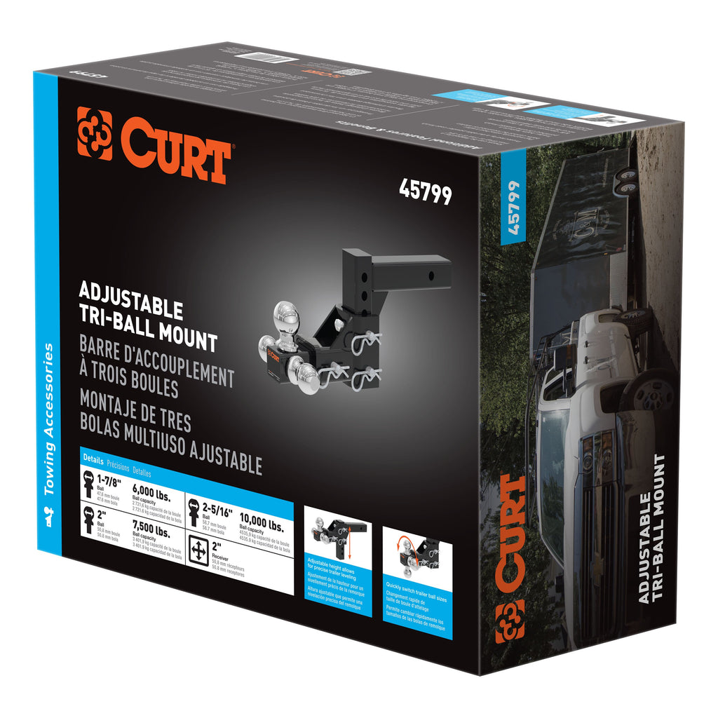 CURT 45799 Adjustable Tri-Ball Mount (2" Shank, 1-7/8", 2" & 2-5/16" Balls)