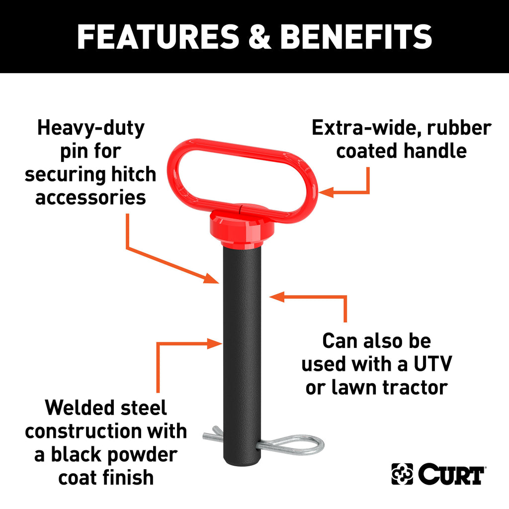 CURT 45803 1" Clevis Pin with Handle and Clip