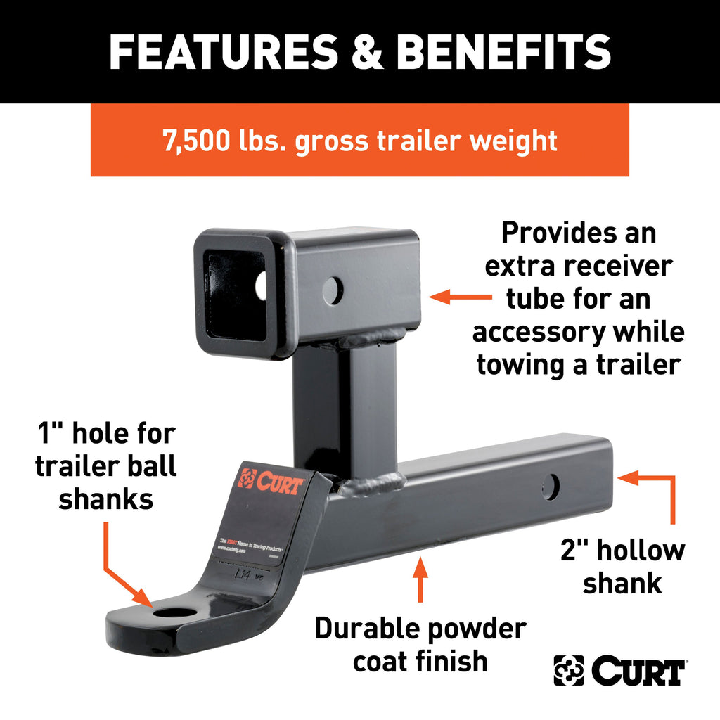 CURT 45810 Multi-Use Ball Mount (2" Shank, 7,500 lbs., 5-13/16" Rise, 1" Ball Hole)