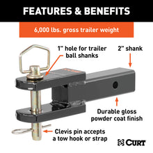 Load image into Gallery viewer, CURT 45821 Clevis Pin Ball Mount with 1" Diameter Pin (2" Shank, 6,000 lbs.)