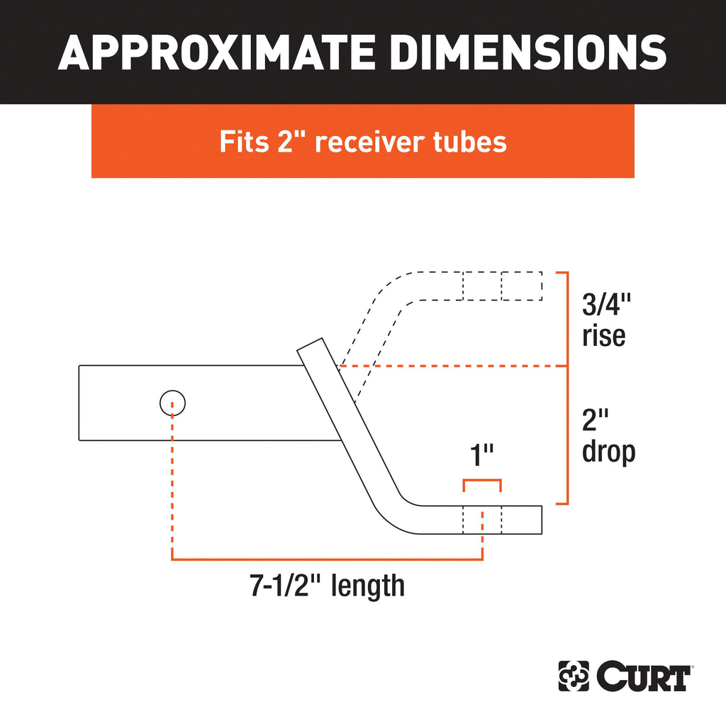 CURT 45830 Class 3 Ball Mount, Imported (2" Shank, 7,500 lbs., 2" Drop, 7-1/2" Long)