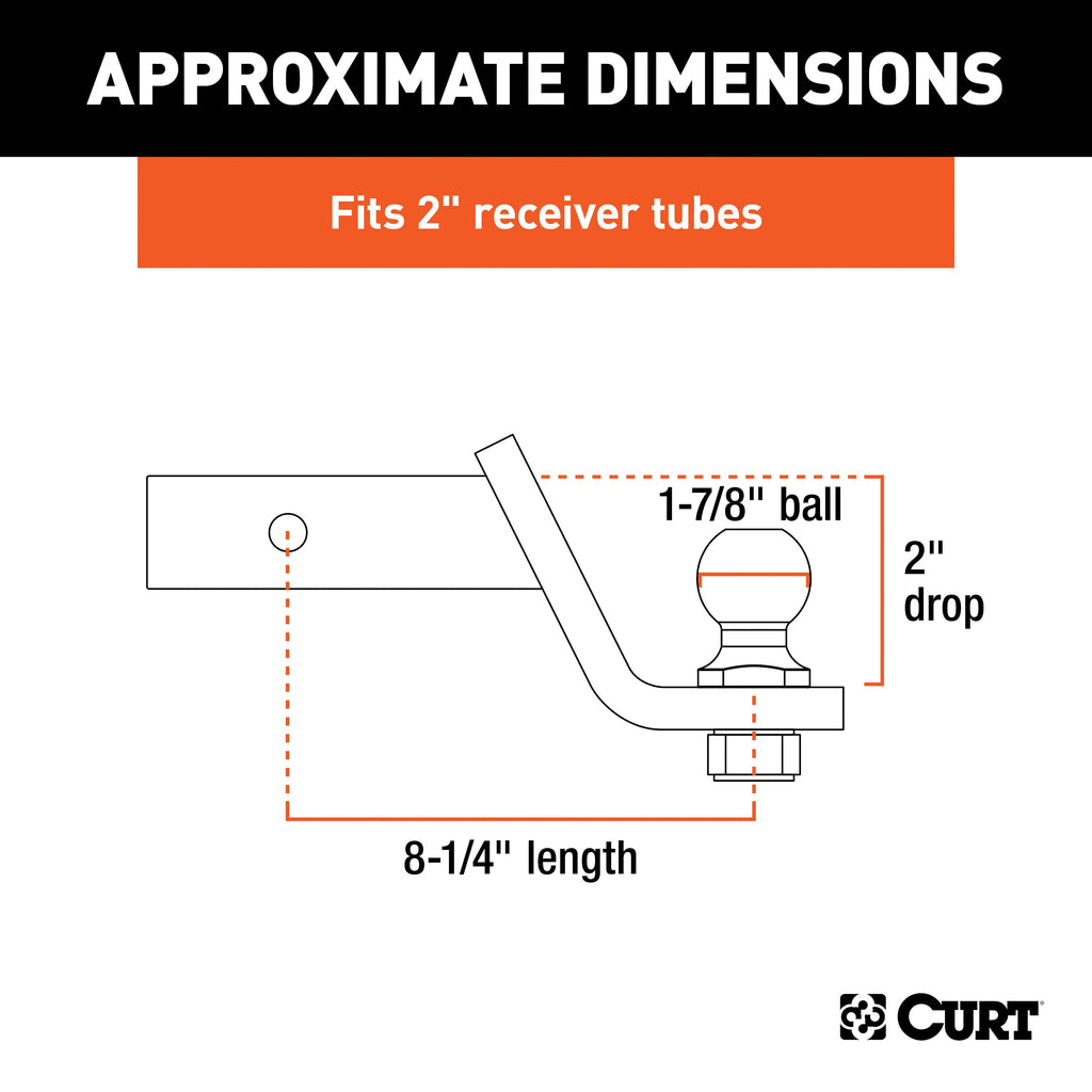 CURT 45834 Loaded Ball Mount with 1-7/8" Ball, Imported (2" Shank, 3,500 lbs., 2" Drop)