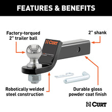 Load image into Gallery viewer, CURT 45836 Loaded Ball Mount with 2" Ball, Imported (2" Shank, 7,500 lbs., 2" Drop)