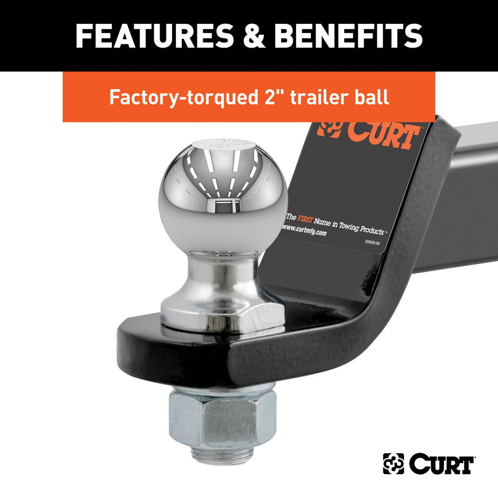 CURT 45836 Loaded Ball Mount with 2" Ball, Imported (2" Shank, 7,500 lbs., 2" Drop)