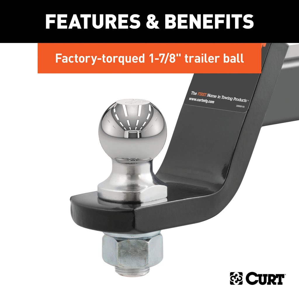 CURT 45855 Loaded Ball Mount with 1-7/8" Ball, Imported (2" Shank, 3,500 lbs., 4" Drop)
