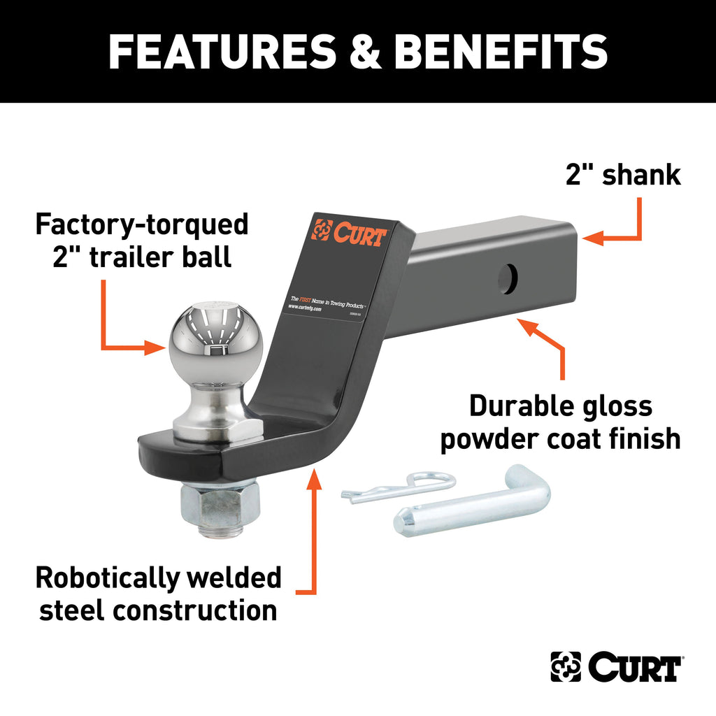 CURT 45856 Loaded Ball Mount with 2" Ball, Imported (2" Shank, 7,500 lbs., 4" Drop)