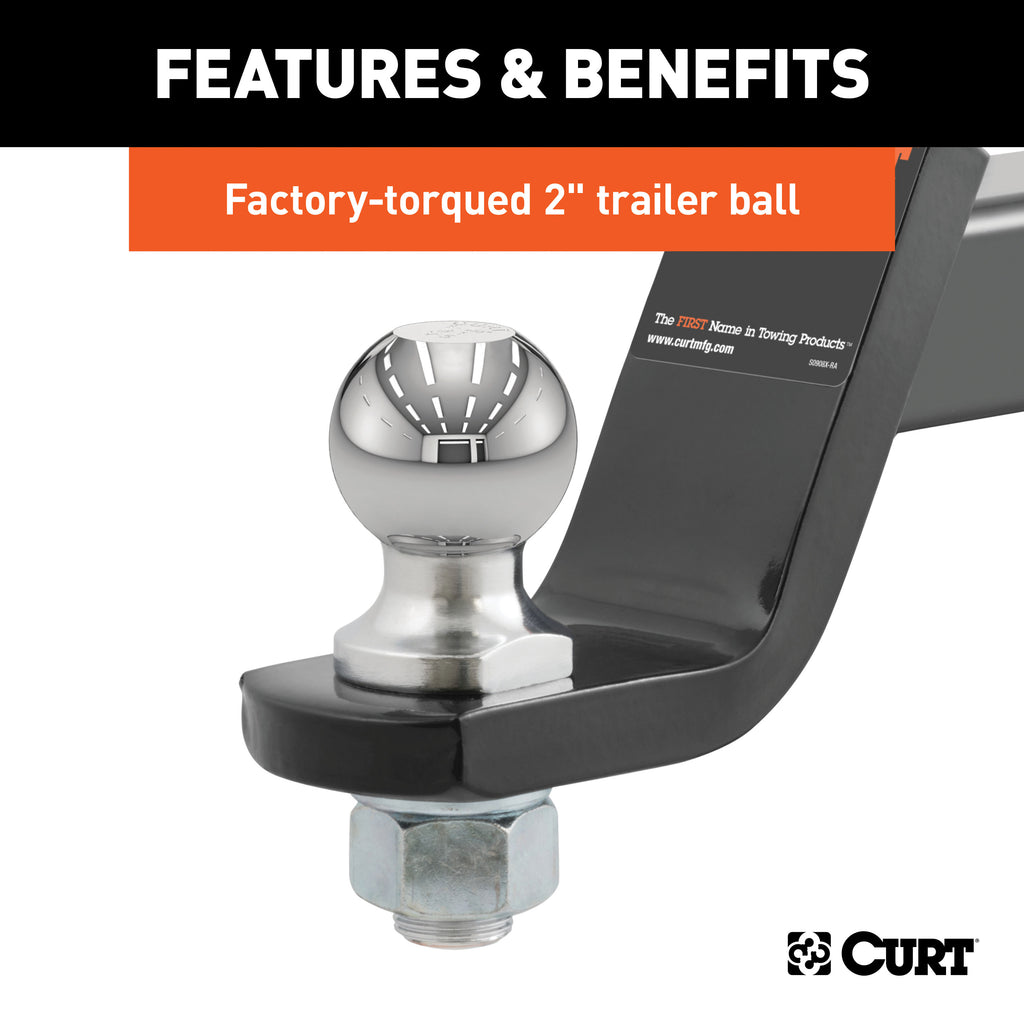 CURT 45856 Loaded Ball Mount with 2" Ball, Imported (2" Shank, 7,500 lbs., 4" Drop)