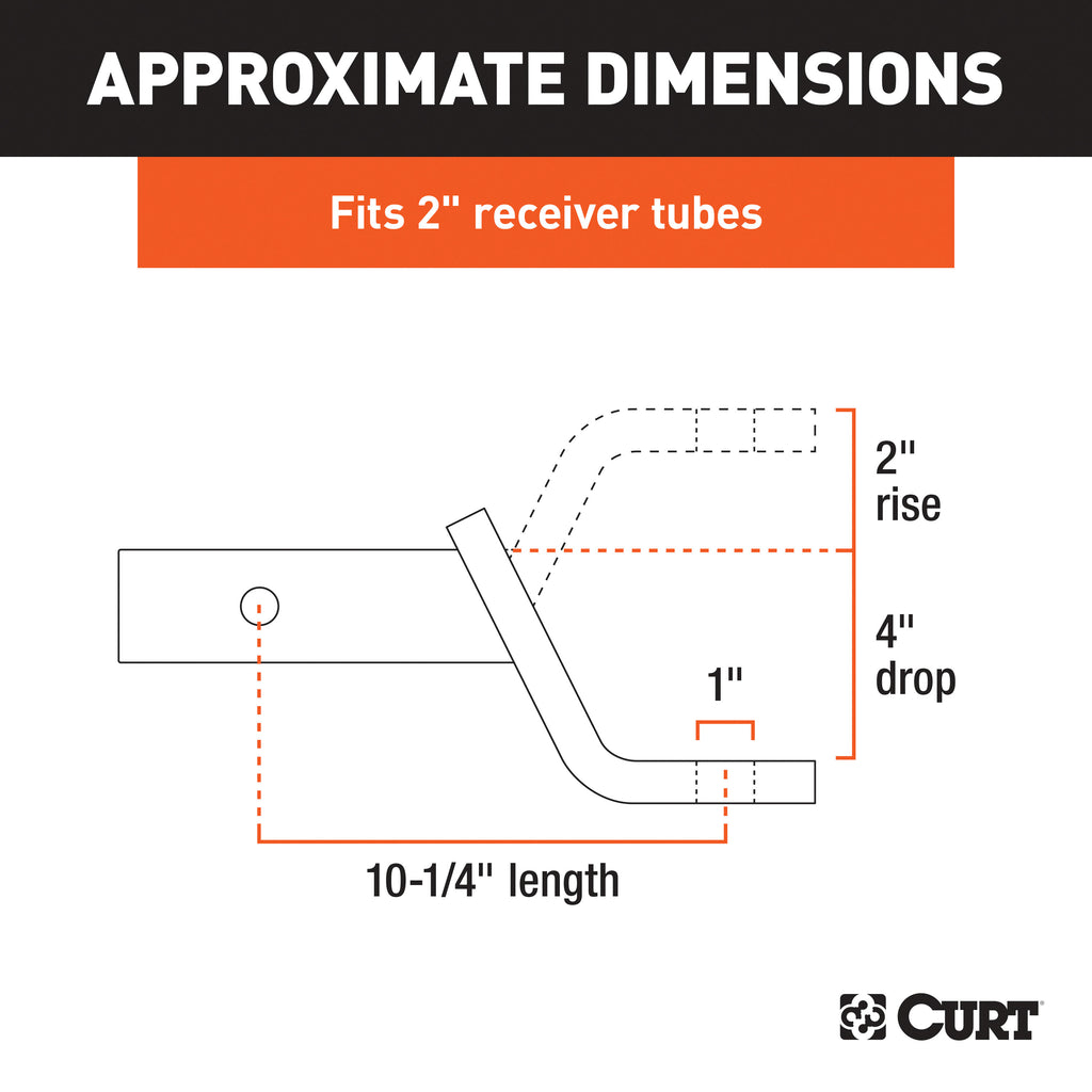 CURT 45860 Class 3 Ball Mount, Imported (2" Shank, 7,500 lbs., 4" Drop, 10-1/4" Long)