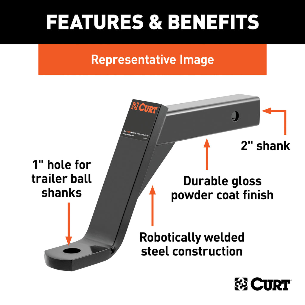 CURT 45892 Class 3 Ball Mount, Imported (2" Shank, 5,000 lbs., 10" Drop, 13" Long)