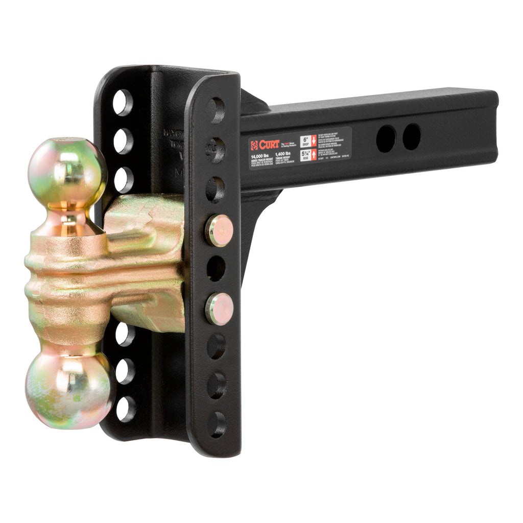 CURT 45900 Adjustable Channel Mount with Dual Ball (2" Shank, 14,000 lbs., 6" Drop)