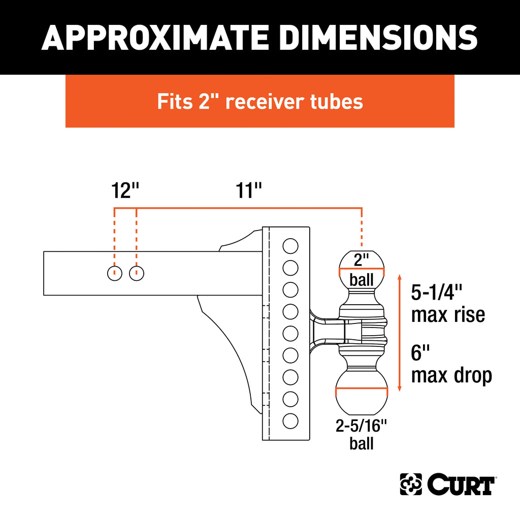CURT 45900 Adjustable Channel Mount with Dual Ball (2" Shank, 14,000 lbs., 6" Drop)