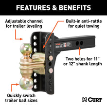 Load image into Gallery viewer, CURT 45900 Adjustable Channel Mount with Dual Ball (2" Shank, 14,000 lbs., 6" Drop)