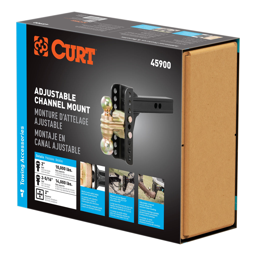CURT 45900 Adjustable Channel Mount with Dual Ball (2" Shank, 14,000 lbs., 6" Drop)