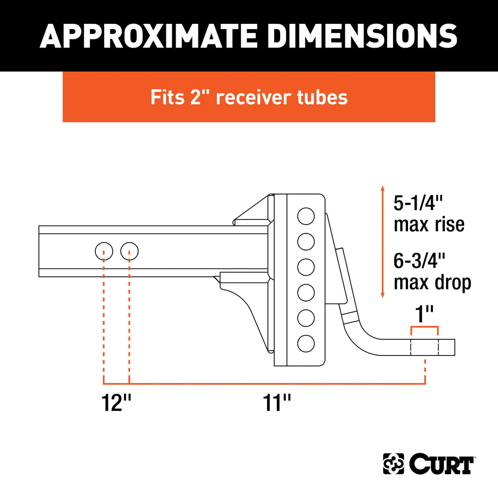 CURT 45901 Adjustable Channel Mount with 1" Ball Hole (2" Shank, 6,000 lbs., 6-3/4" Drop)