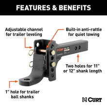 Load image into Gallery viewer, CURT 45901 Adjustable Channel Mount with 1" Ball Hole (2" Shank, 6,000 lbs., 6-3/4" Drop)