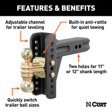 Load image into Gallery viewer, CURT 45902 Adjustable Channel Mount with Dual Ball (2-1/2" Shank, 20,000 lbs., 6" Drop)