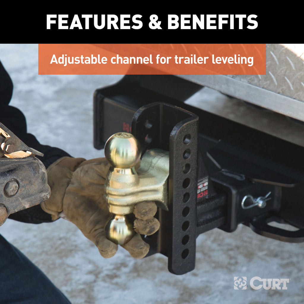 CURT 45902 Adjustable Channel Mount with Dual Ball (2-1/2" Shank, 20,000 lbs., 6" Drop)