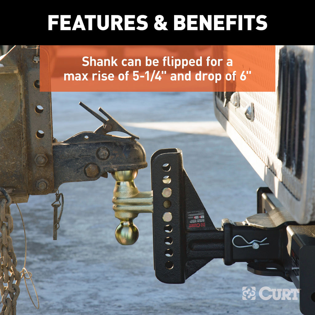 CURT 45902 Adjustable Channel Mount with Dual Ball (2-1/2" Shank, 20,000 lbs., 6" Drop)