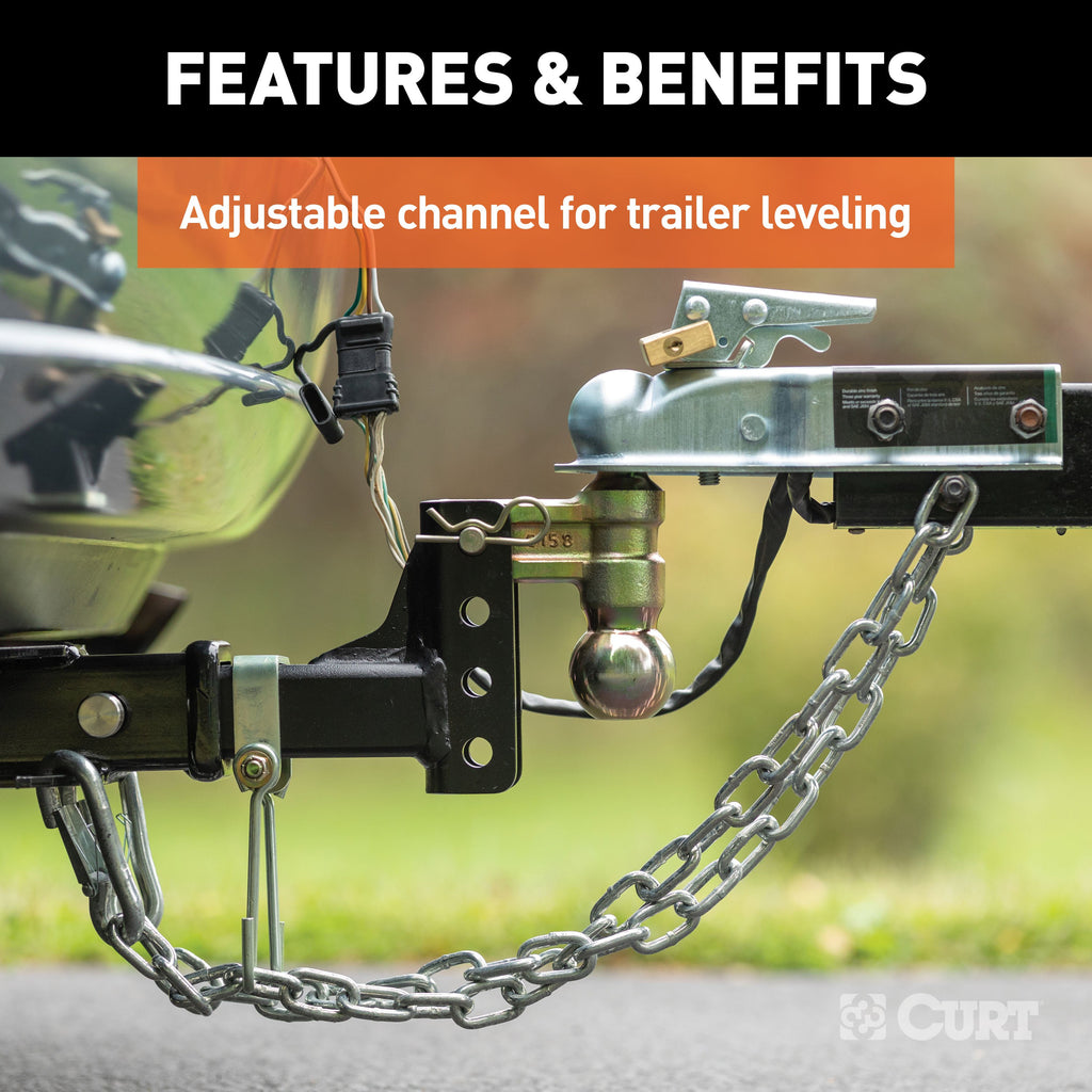 CURT 45903 Slim Adjustable Channel Mount with Dual Ball (2" Shank, 10K, 3-3/4" Drop)