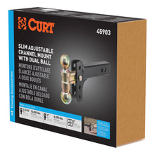 Load image into Gallery viewer, CURT 45903 Slim Adjustable Channel Mount with Dual Ball (2" Shank, 10K, 3-3/4" Drop)