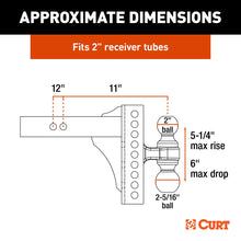 Load image into Gallery viewer, CURT 45904 Adjustable Channel Mount with Hook &amp; Step Dual-Ball - 2" Shank, 14K, 6" Drop