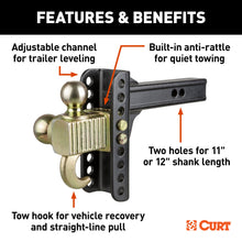 Load image into Gallery viewer, CURT 45904 Adjustable Channel Mount with Hook &amp; Step Dual-Ball - 2" Shank, 14K, 6" Drop