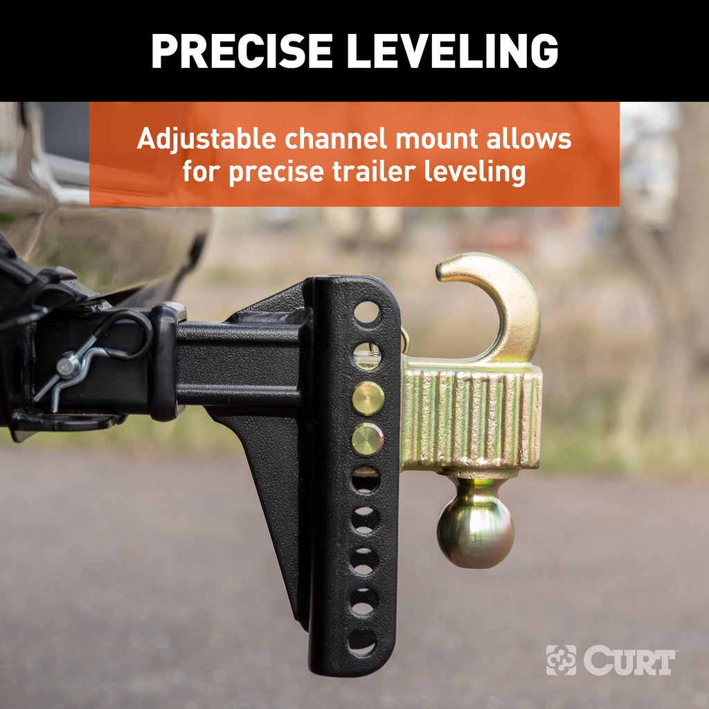 CURT 45904 Adjustable Channel Mount with Hook & Step Dual-Ball - 2" Shank, 14K, 6" Drop