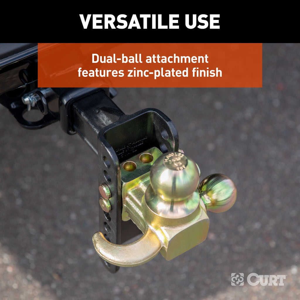 CURT 45904 Adjustable Channel Mount with Hook & Step Dual-Ball - 2" Shank, 14K, 6" Drop