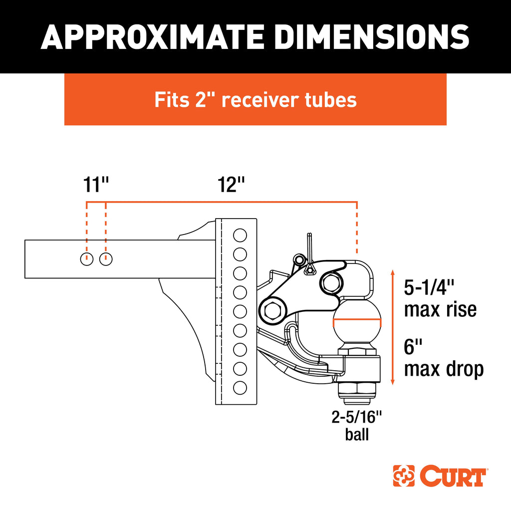 CURT 45907 Adjustable Channel Mount with 2-5/16" Ball & Pintle (2" Shank, 13,000 lbs.)