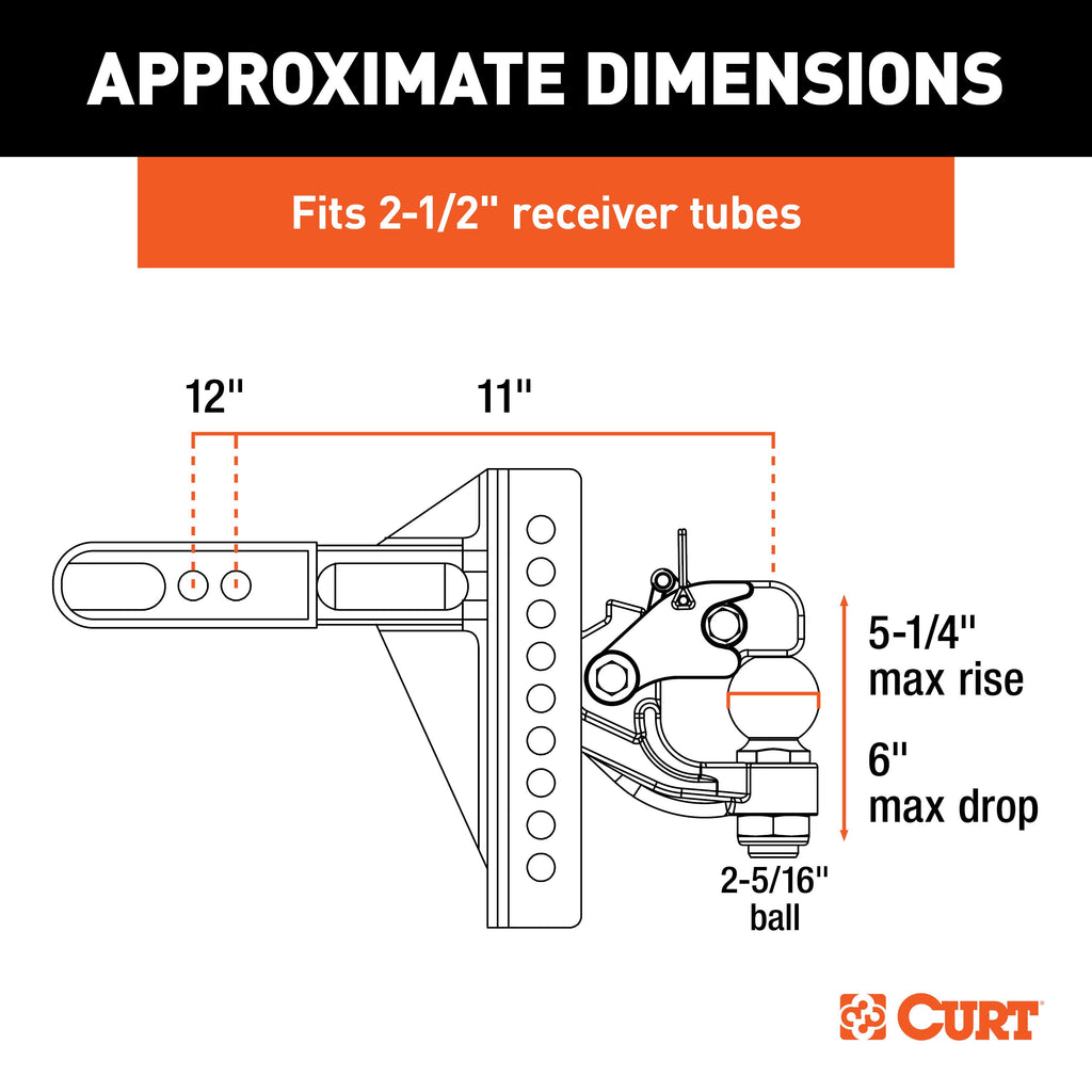 CURT 45908 Adjustable Channel Mount with 2-5/16" Ball & Pintle (2-1/2" Shank, 20,000 lbs.)